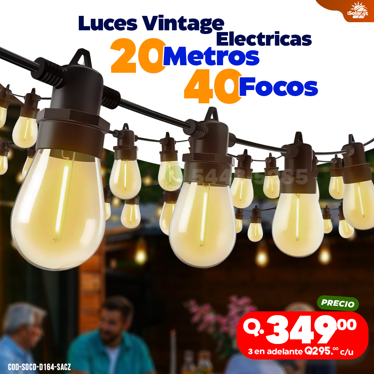 Focos Vintage Solares de 20 Metros 40 Focos Electricas