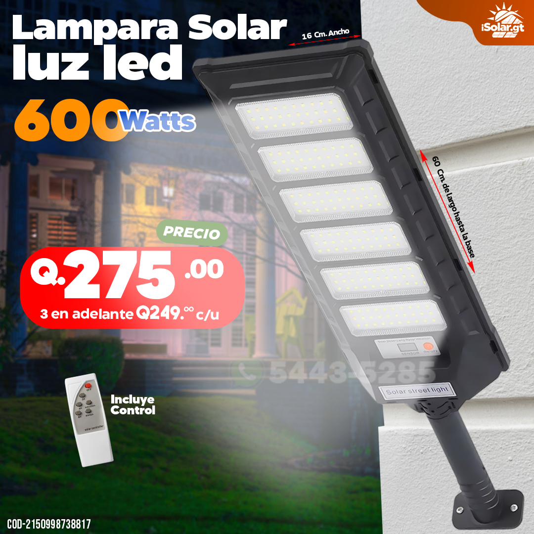 Lampara Solar con Luz Led de 600 watts