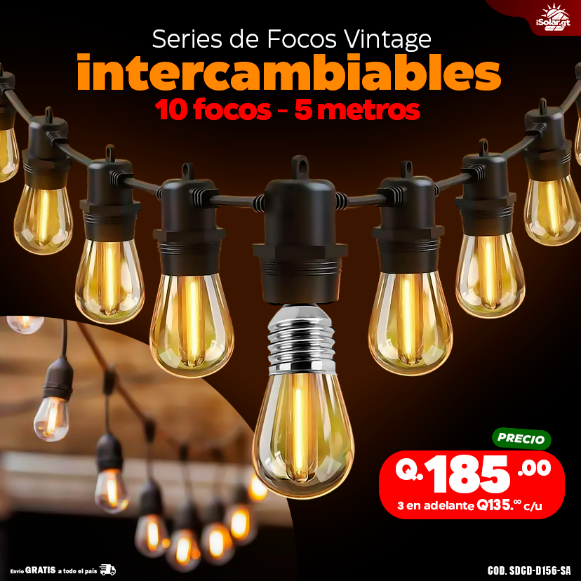 Serie de Focos Vintage Intercambiables 10 focos-5 metros