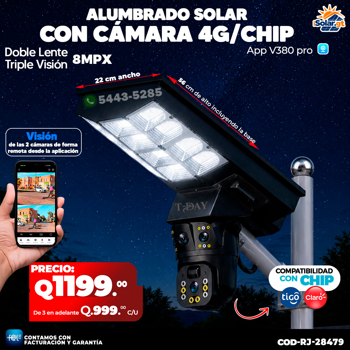 Cámara Solar con Alumbrado de 1,000 Watts 📸💡
