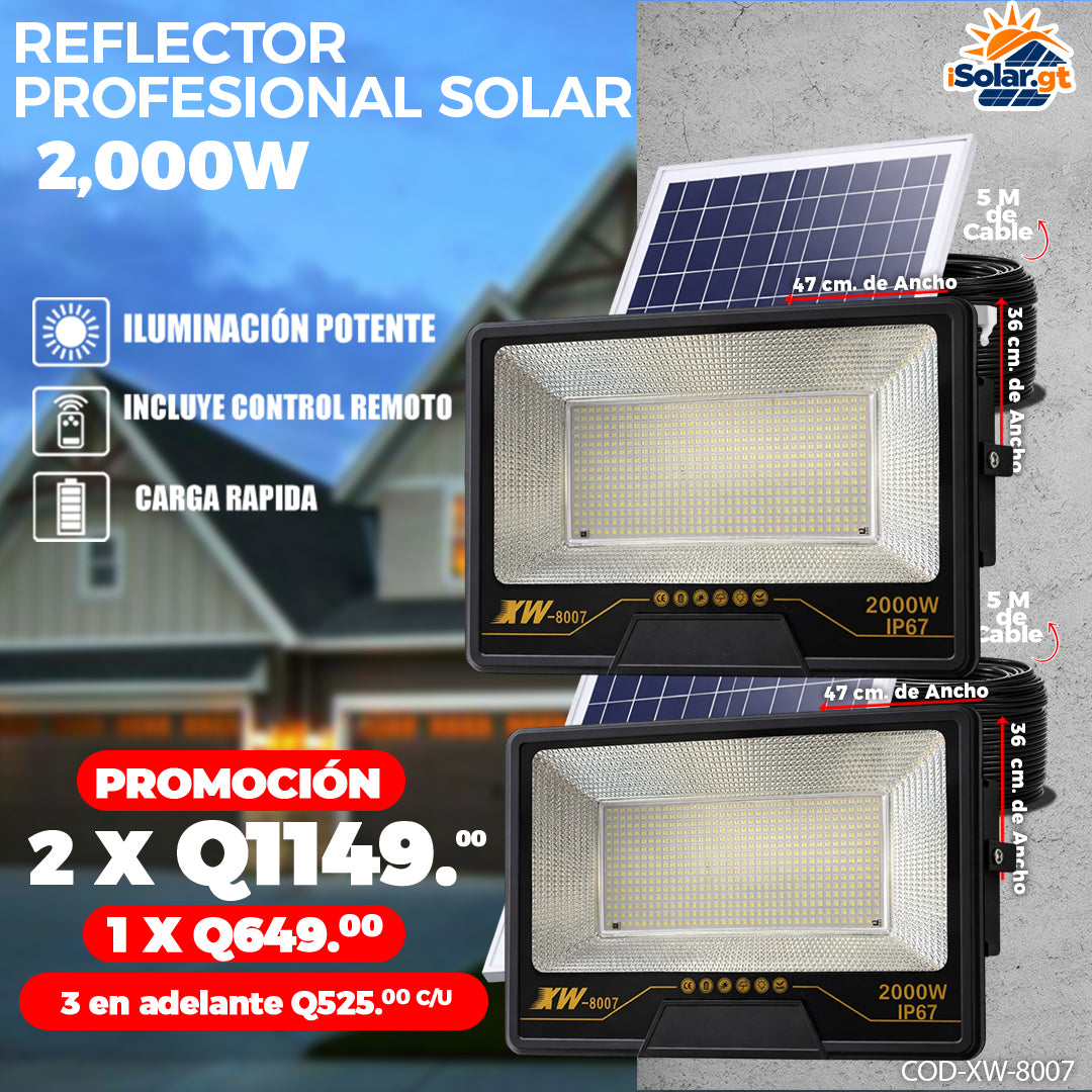 Reflectores Solares con Panel 2,000 Watts 🌞