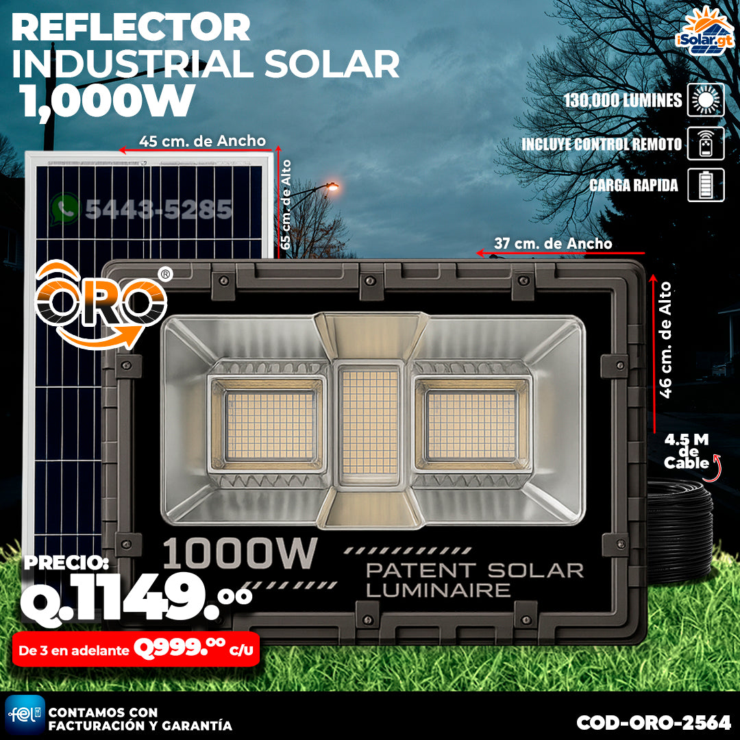 ☀️ Reflector Industrial Solar de 1,000 Watts - ORO ☀️