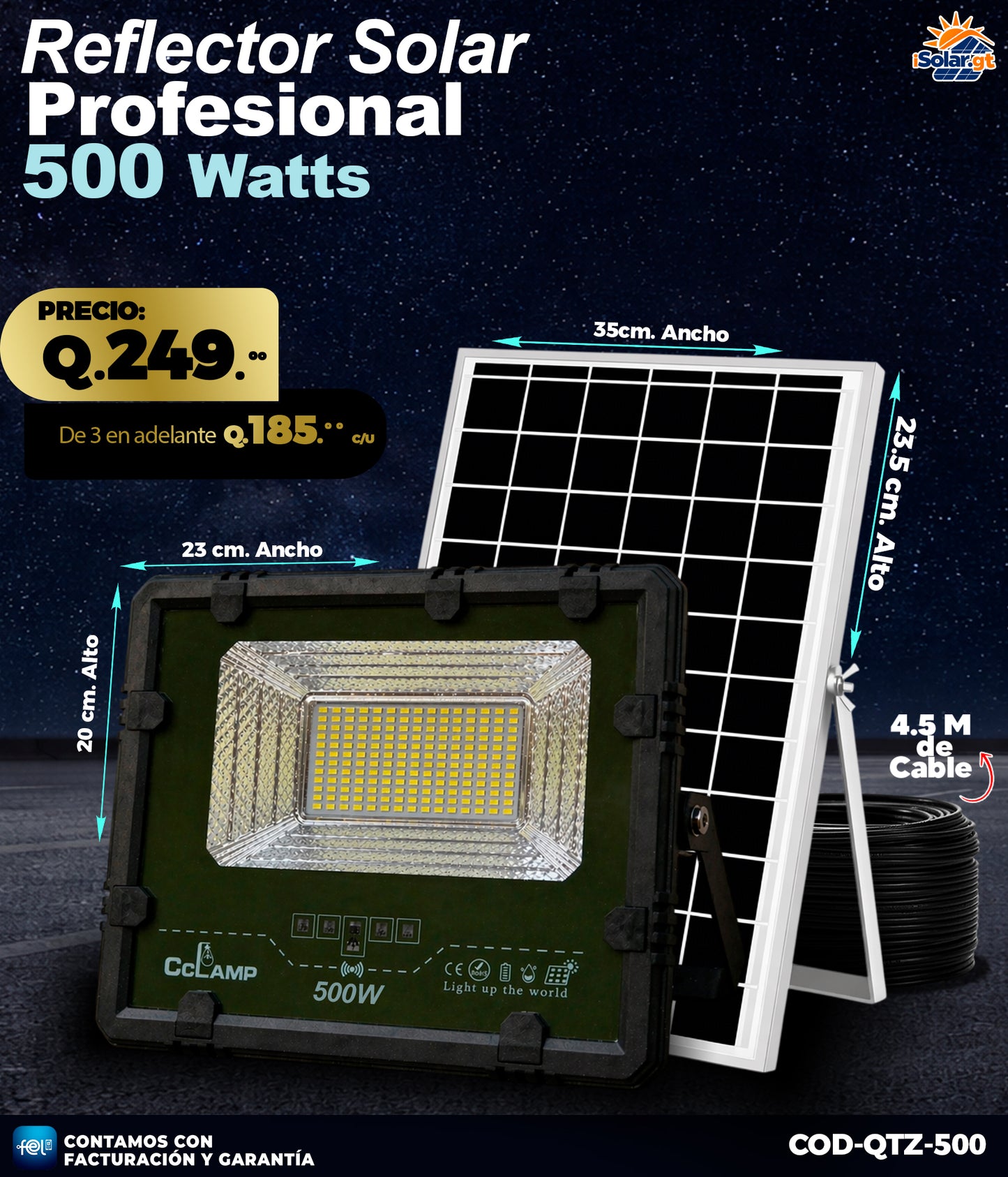 Reflector Solar de 500 Watts 🌙