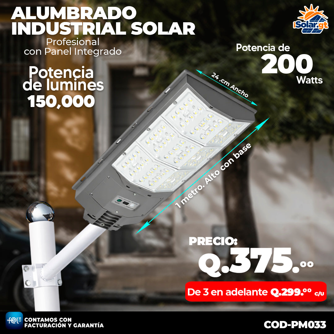 Alumbrado Solar Industrial de 200 Watts ☀️