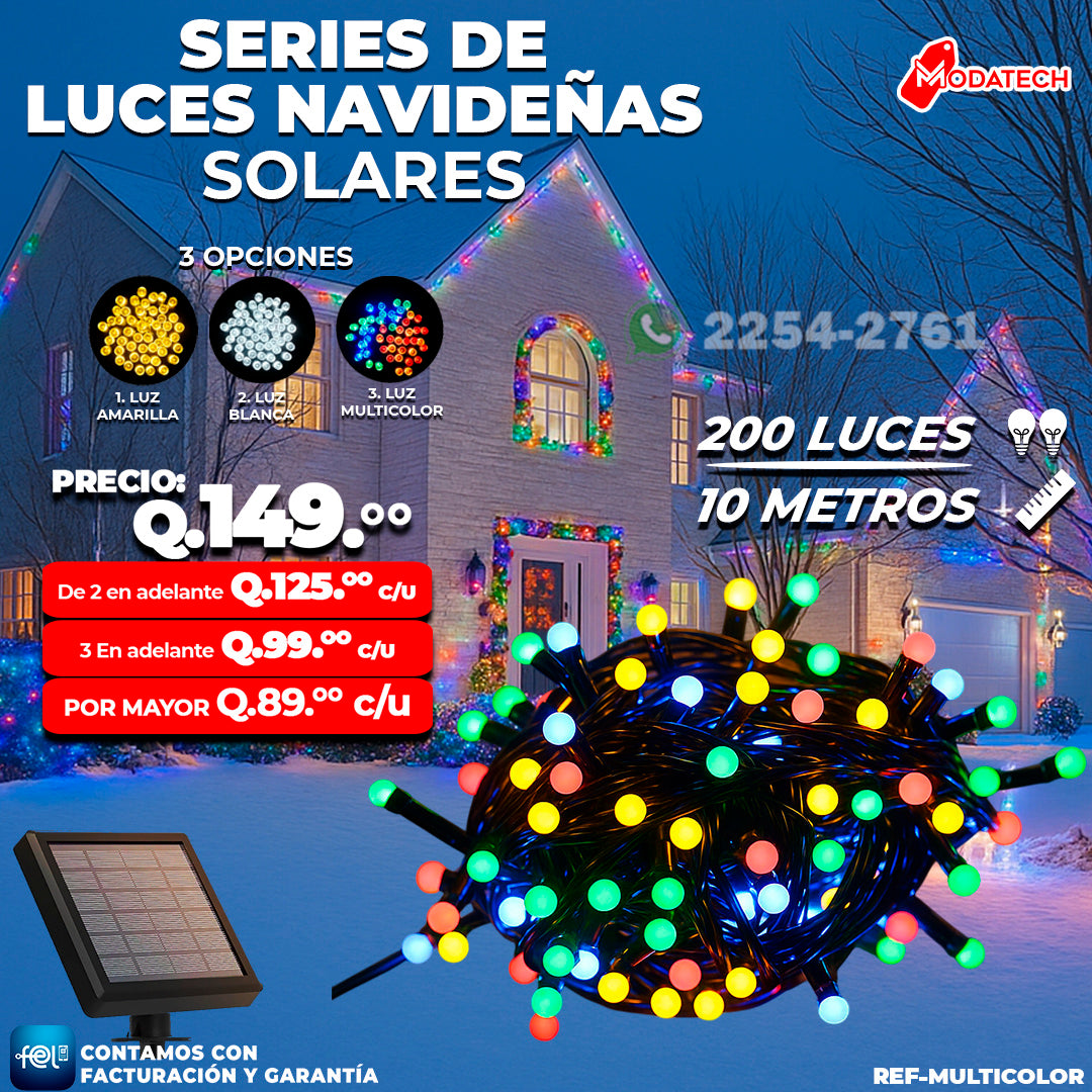 Luces Navideñas Solares 200 Luces Multicolor estilo Bolita