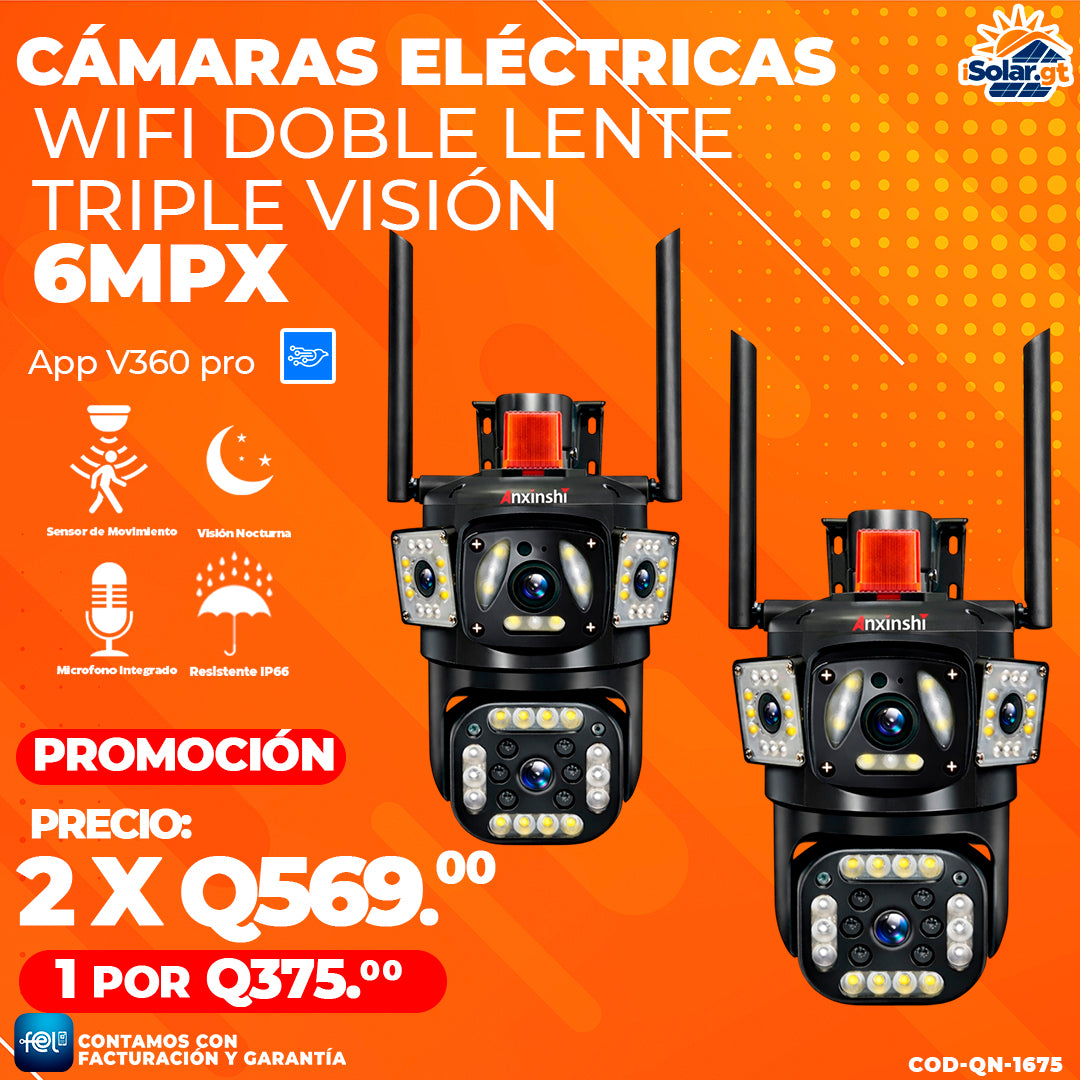 Cámaras Electricas Wifi Doble Lente Triple Visión 6MPX 🎥
