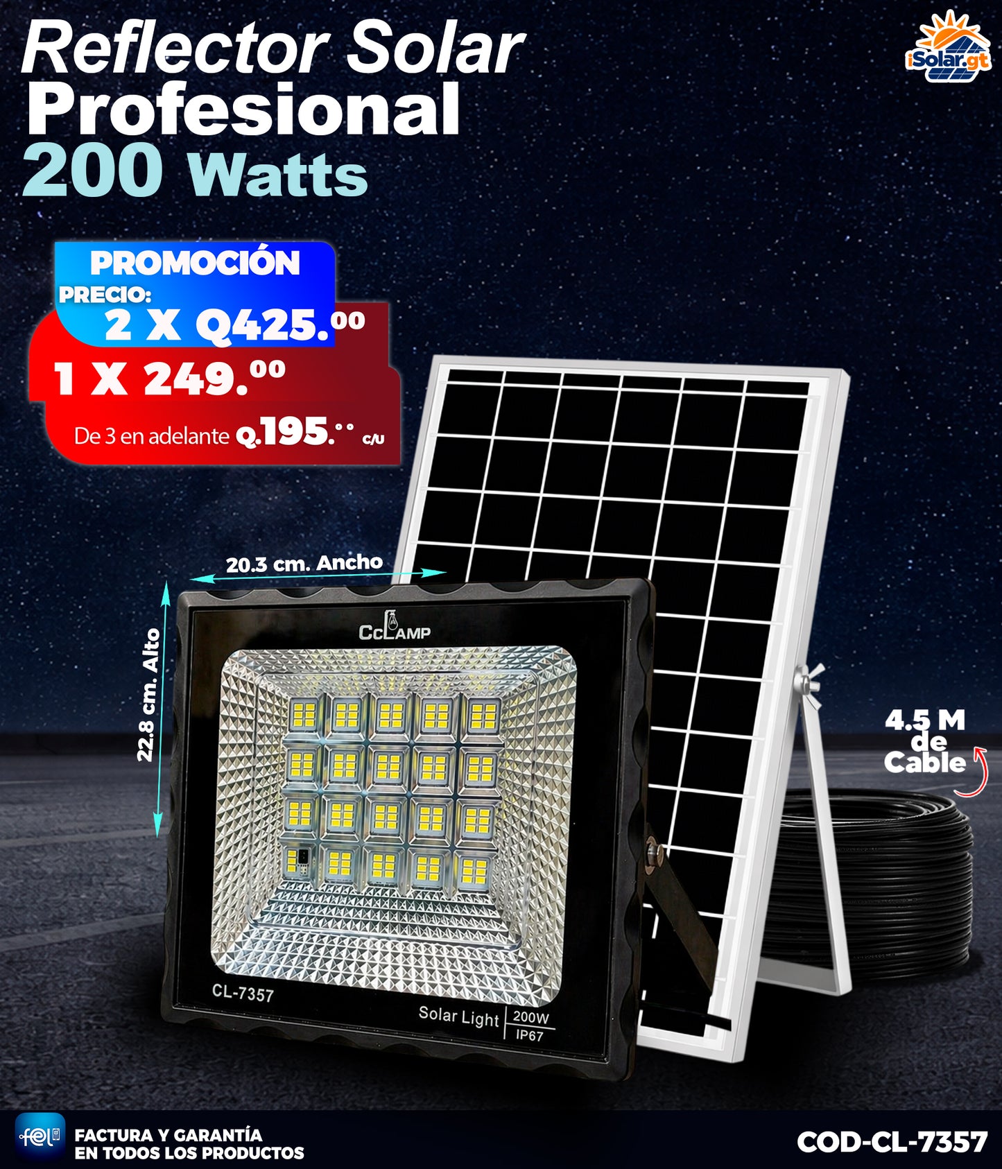 Reflectores Solares de 200 Watts 🌙