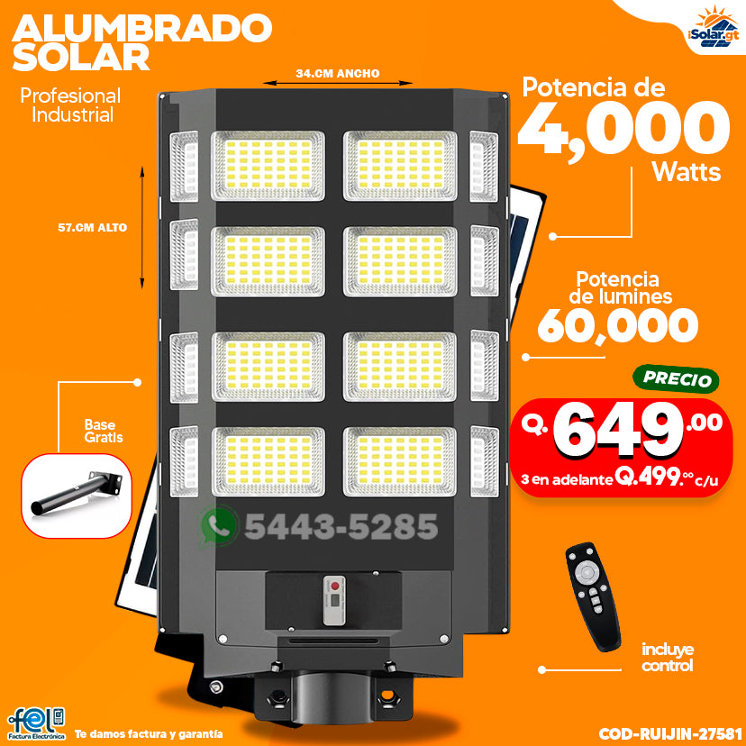Alumbrado Solar Industrial -2,400 -4,000 -5,000- 6,000- 10,000 WATTS 💡🔆