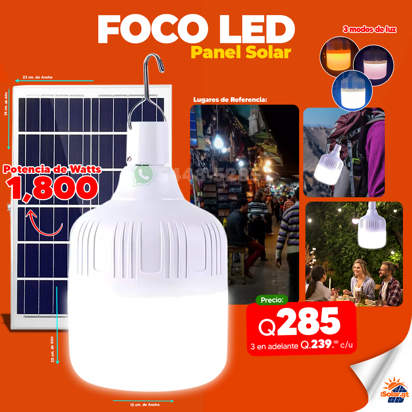 FOCO SOLAR LED 1800 watts