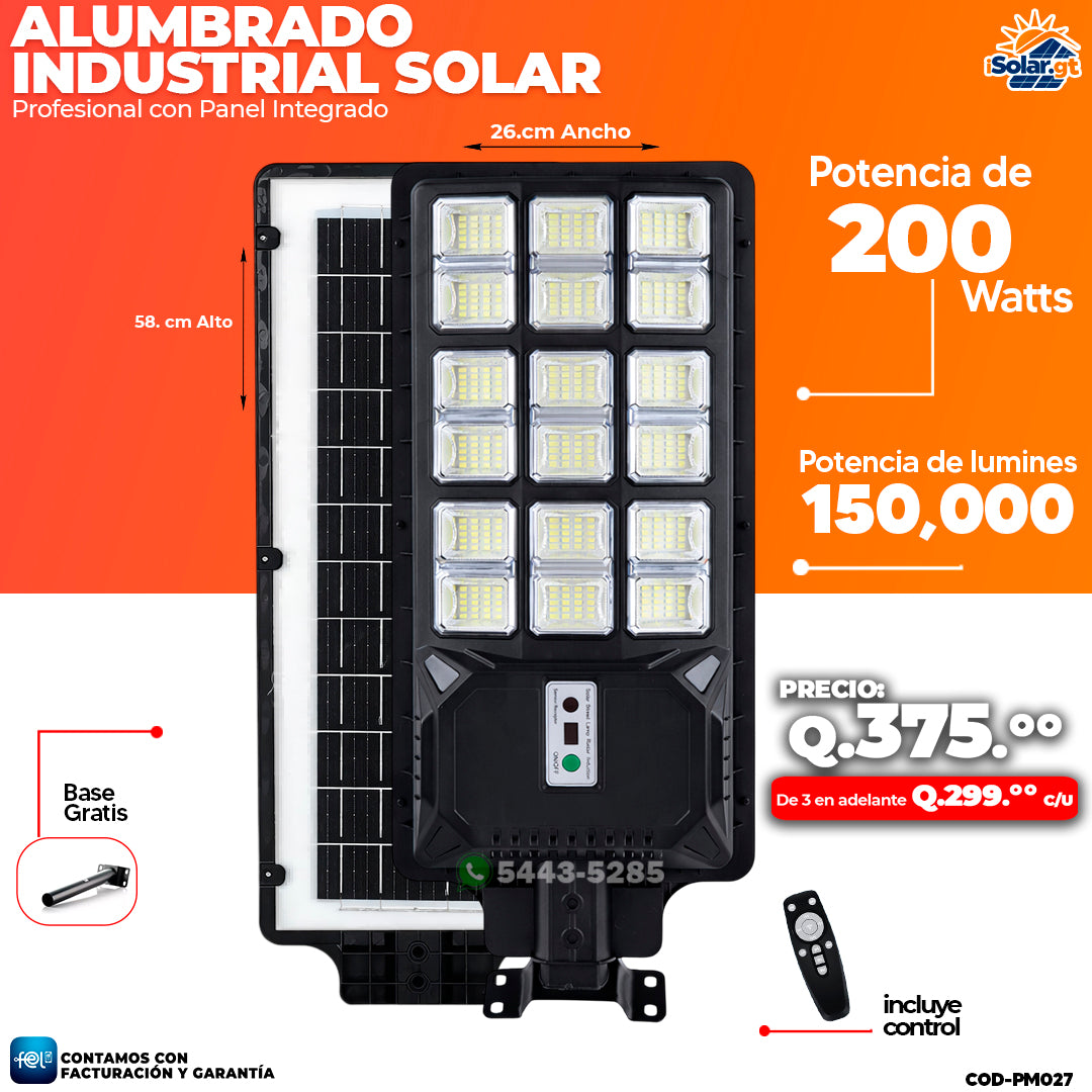 Alumbrado Solar Industrial de 200 Watts ☀️☀️