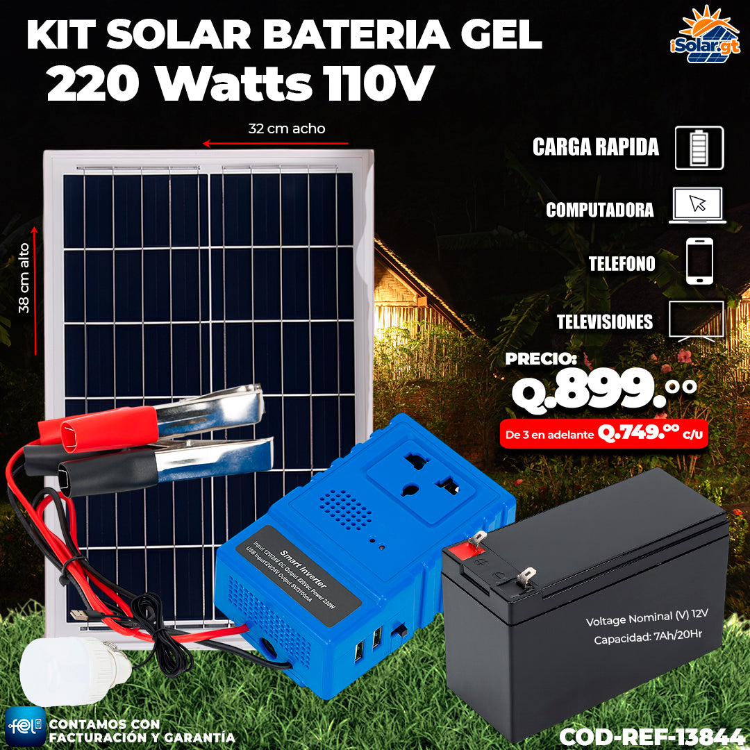 Kit Solar con Bateria de Gel 220 Watts ⏳