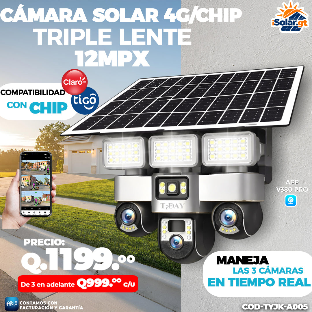 Cámara Solar Triple Lente con chip 4G de 12 megapixeles 🌞🔋🌧️