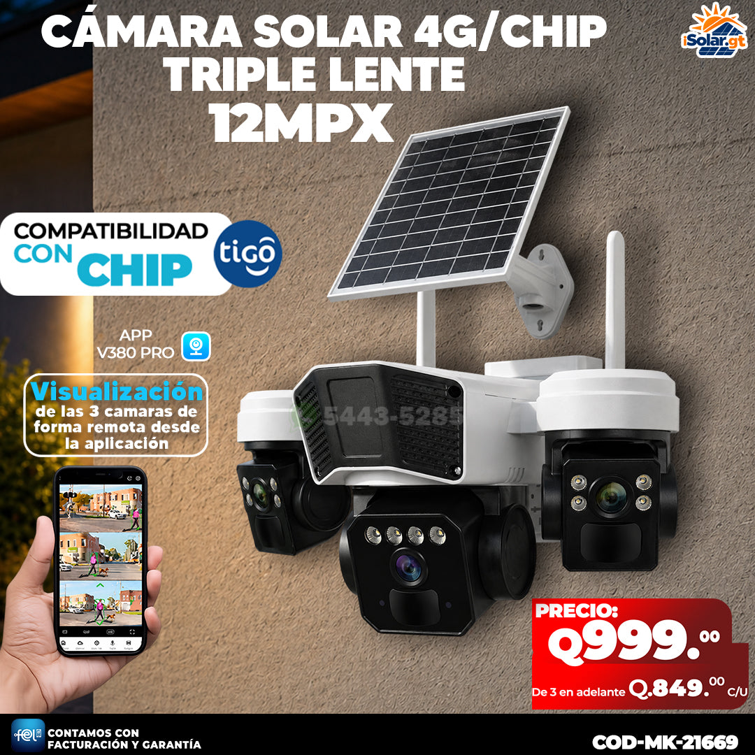 Cámara Solar Triple Lente 12MPX 4G ☀️