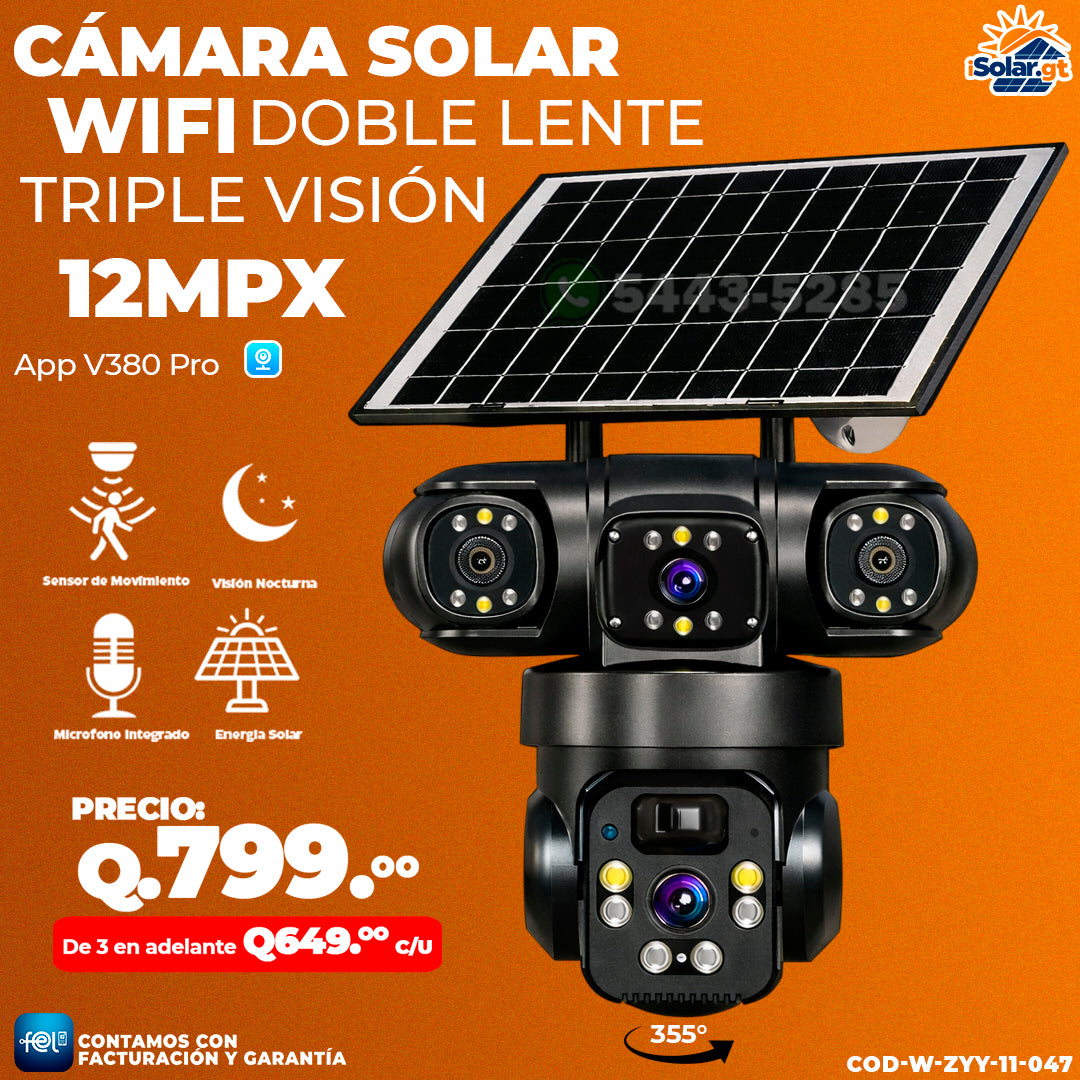📸🔆 Cámara Solar Wifi Doble Lente Triple Visión 📸🔆