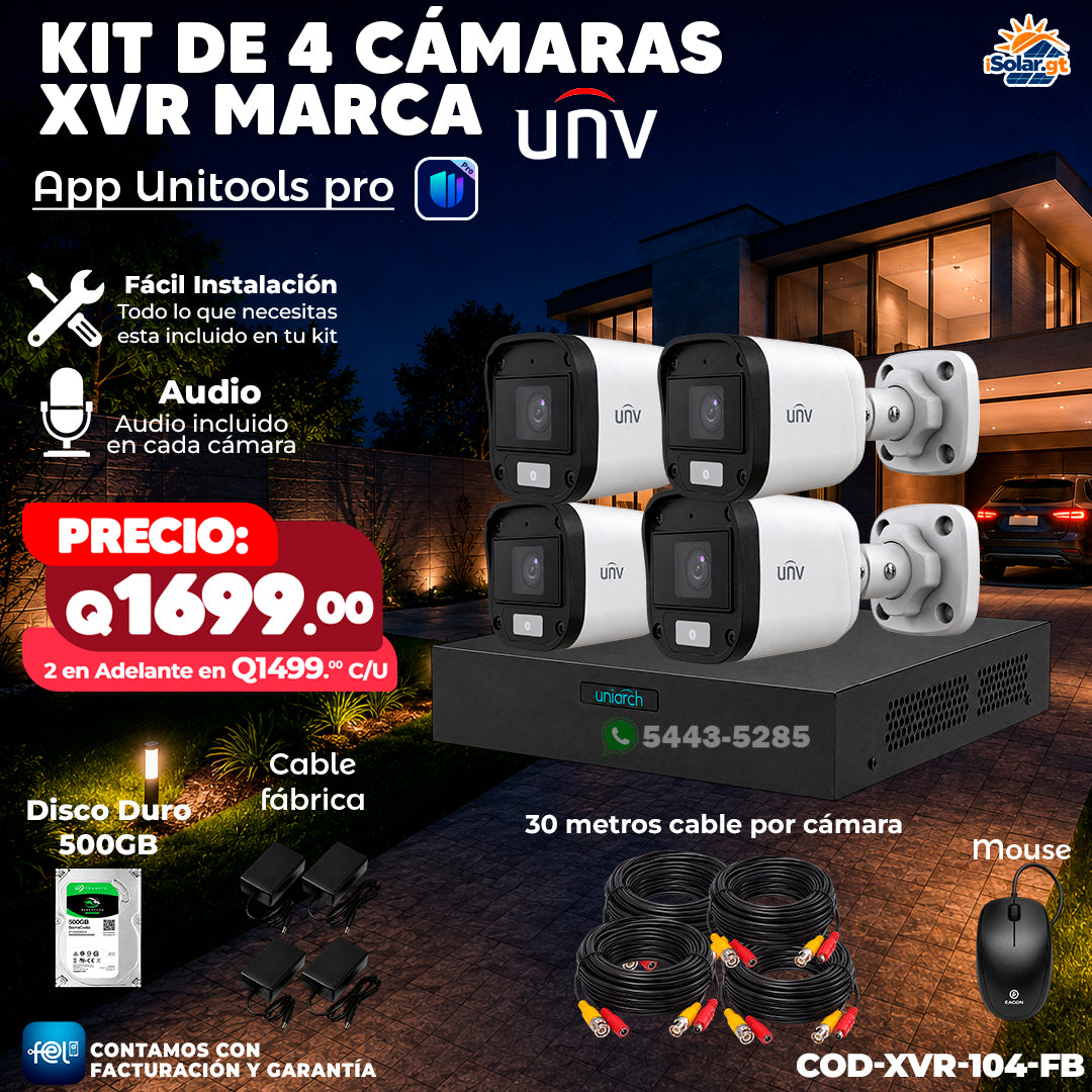 🎥📹 Kit XVR de 4 Cámaras UNV con Audio