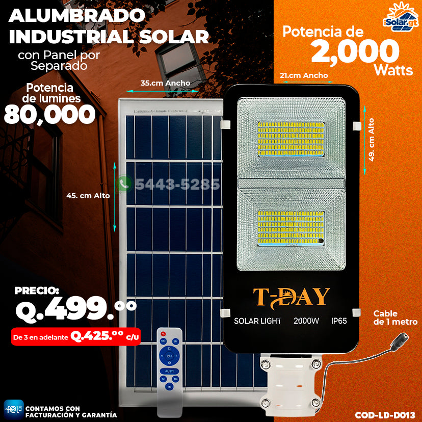 Alumbrado Solar Profesional con Panel Independiente de 2,000 Watts 🎇