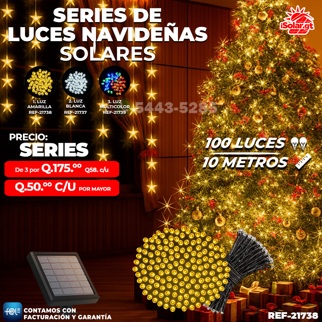 Luz Navideña color Amarillo de 100 Luces/ 10 Metros 🎇✨