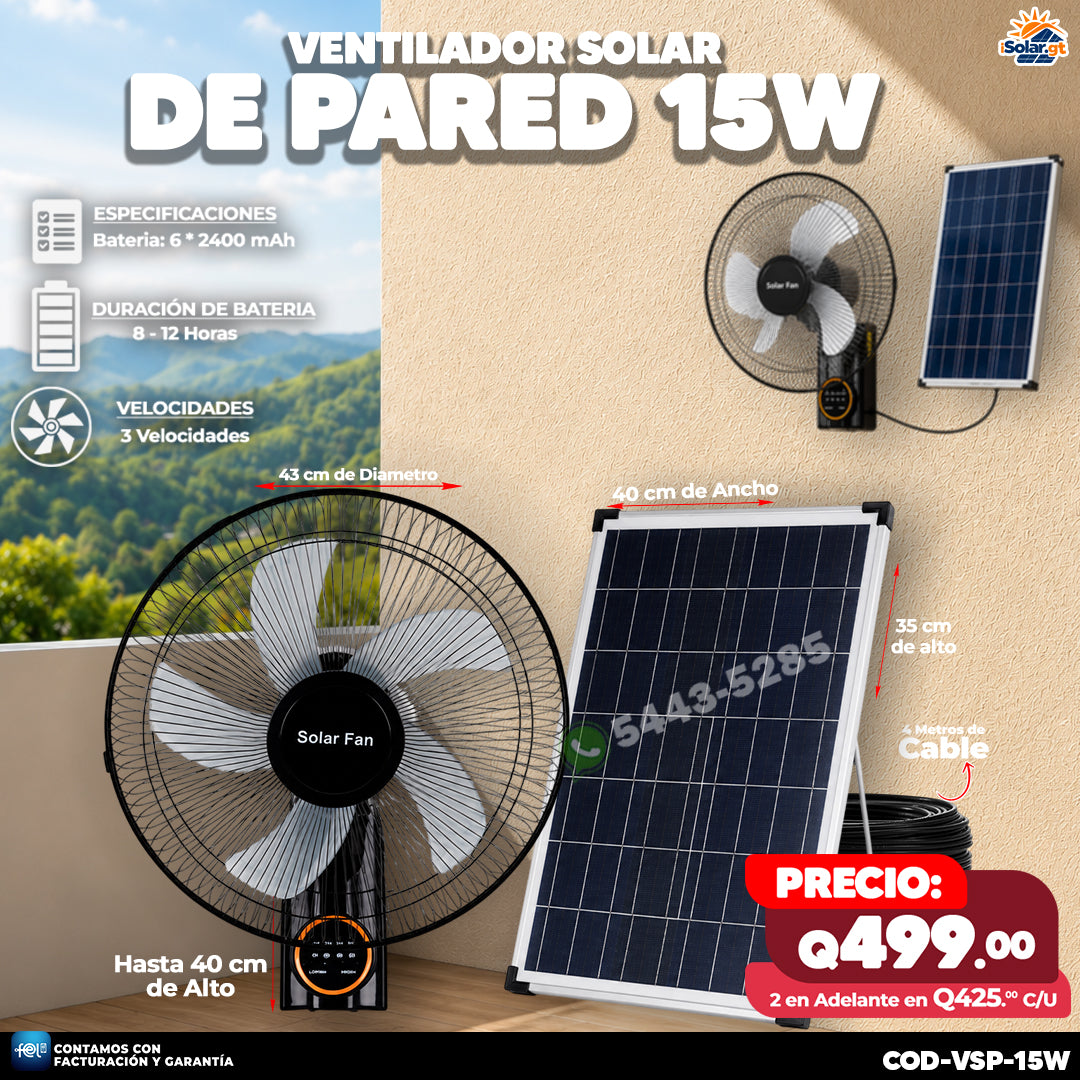🌞 Ventilador Solar de Pared 15W