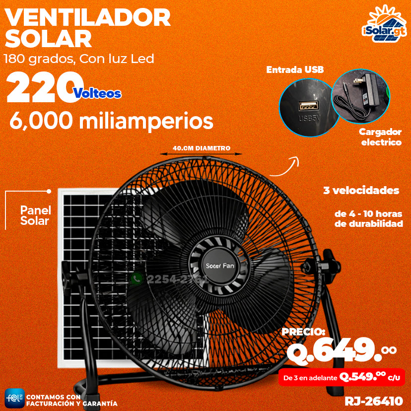 Ventilador Solar de 6,000 Miliamperios 🌬️