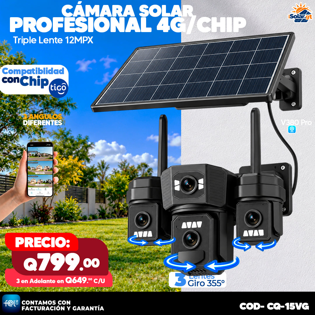Cámara Solar Triple Lente 12MPX 4G ☀️