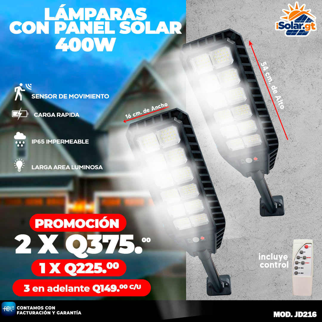 Lamparas con Panel Solar de 400 Watts ⛈️