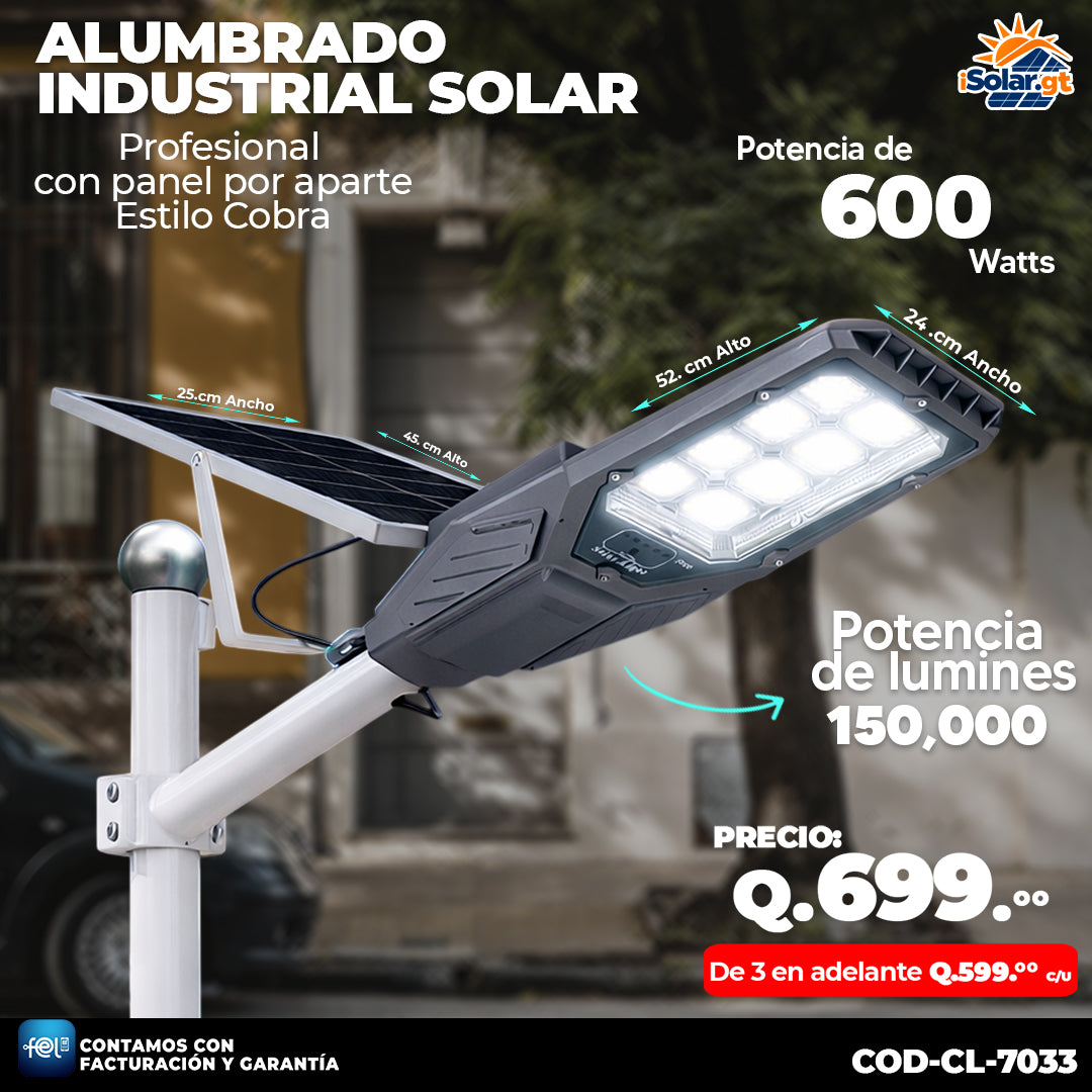 💡 Alumbrado Solar Profesional Estilo Cobra 600 Watts 💡
