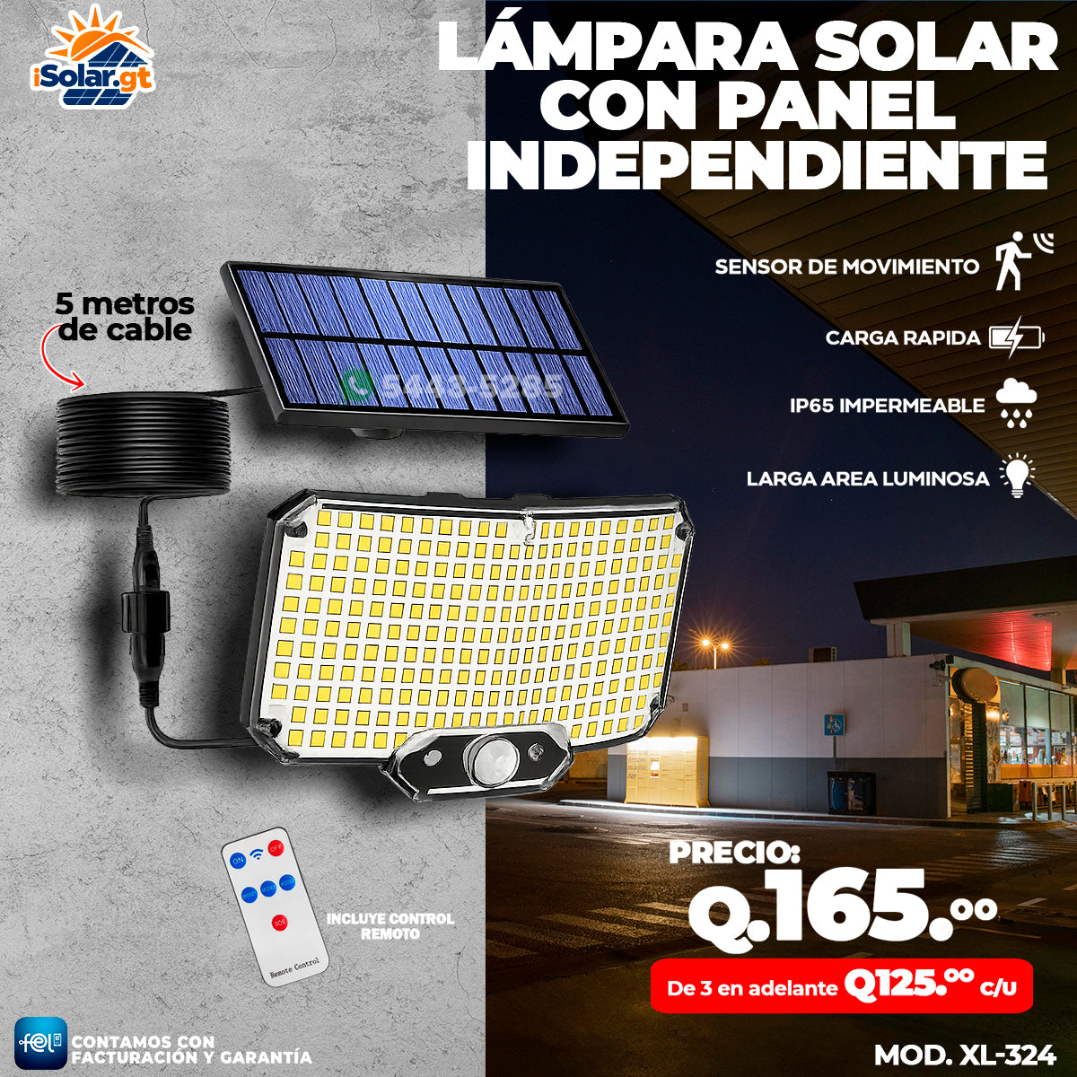 Lámpara Solar con panel por Separado 🙂↕️