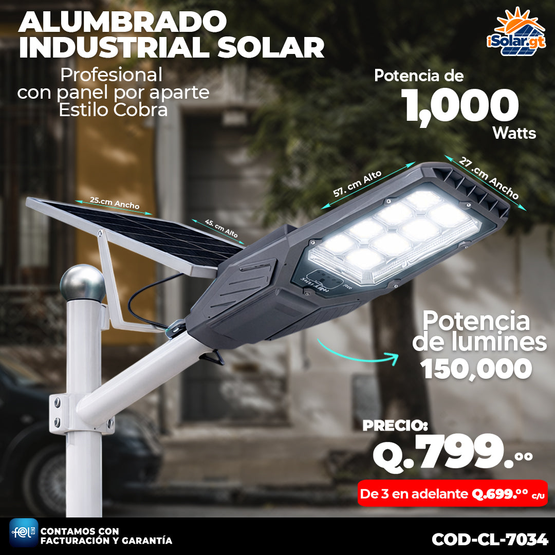 💡 Alumbrado Solar Profesional Estilo Cobra 1,000 Watts 💡