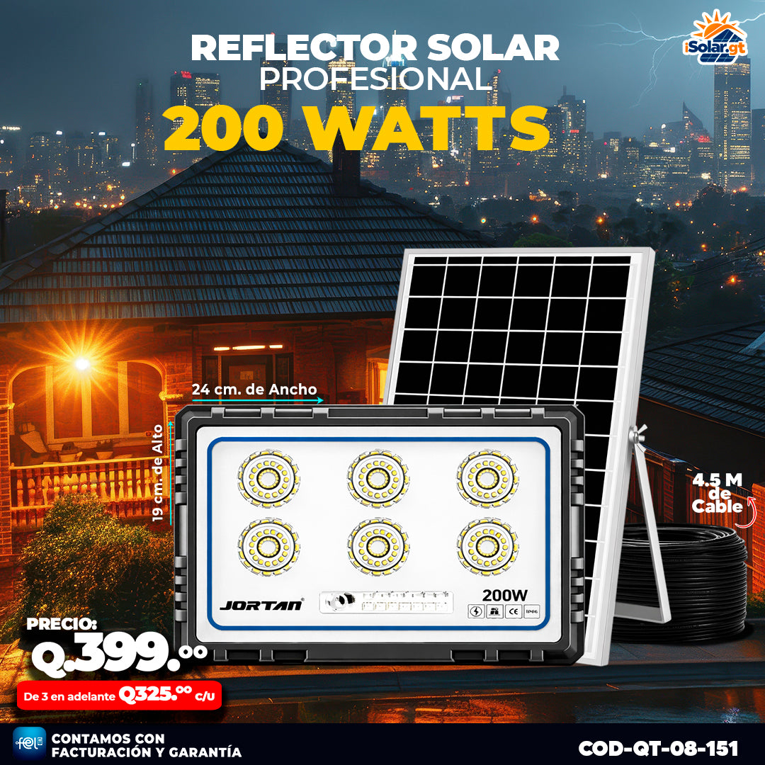 Reflector Solar Profesional Jortan de 200 Watts ☀️