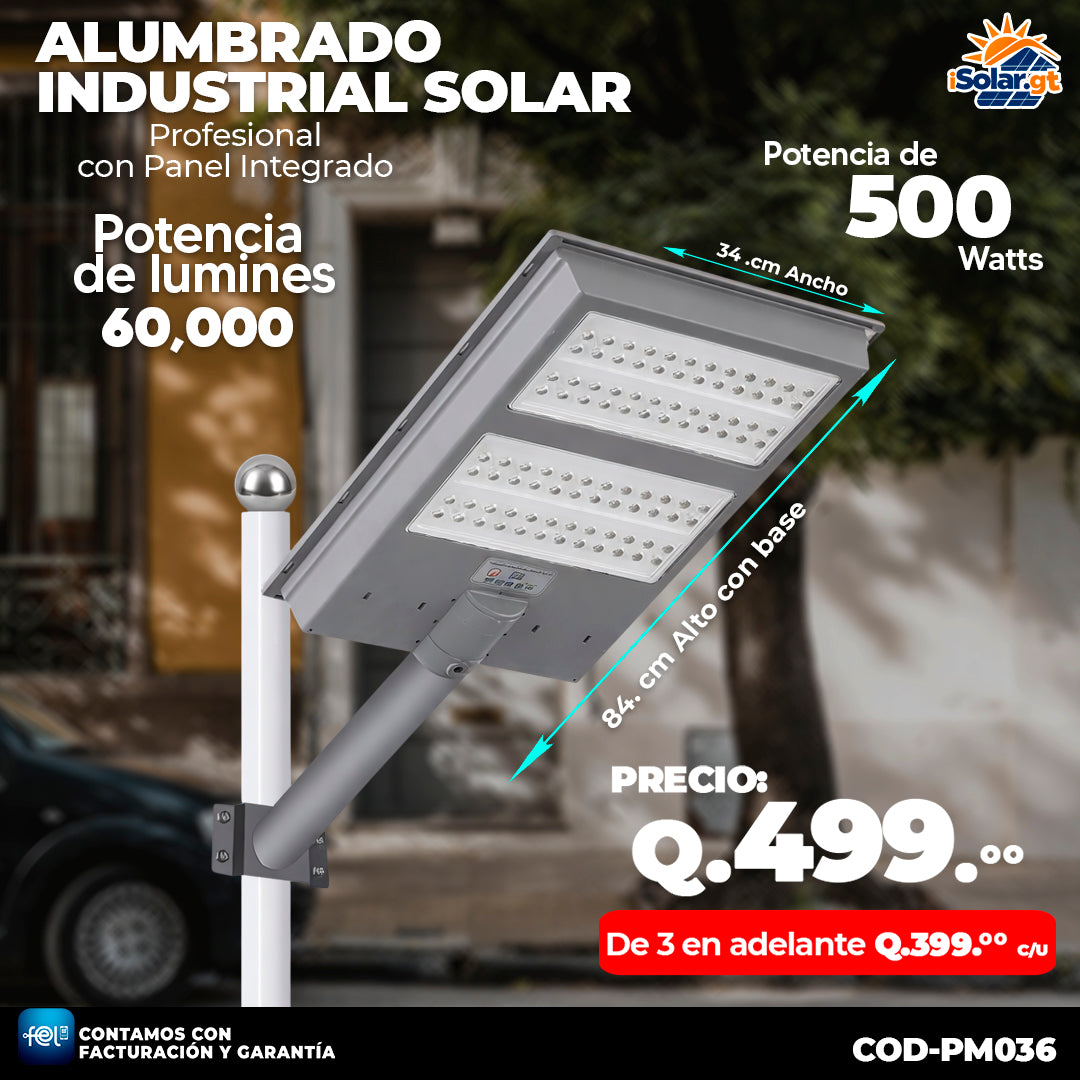 Alumbrado Solar Industrial de 500 Watts ☀️