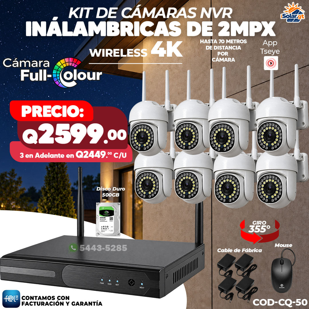 📹📡 Kit NVR Inalámbrico 8 Cámaras PTZ 2MPX | Wireless 4K 📺 | Giro 355° 🔄
