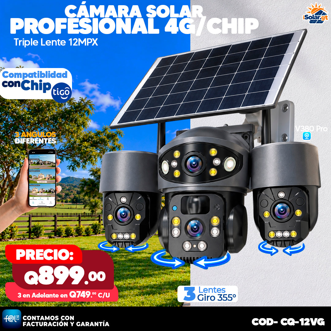 Cámara Solar Triple Lente 12MPX 4G ☀️
