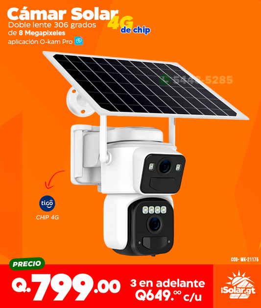 Cámara Solar Doble lente con Chip 4G - 8 MPX de 306 grados