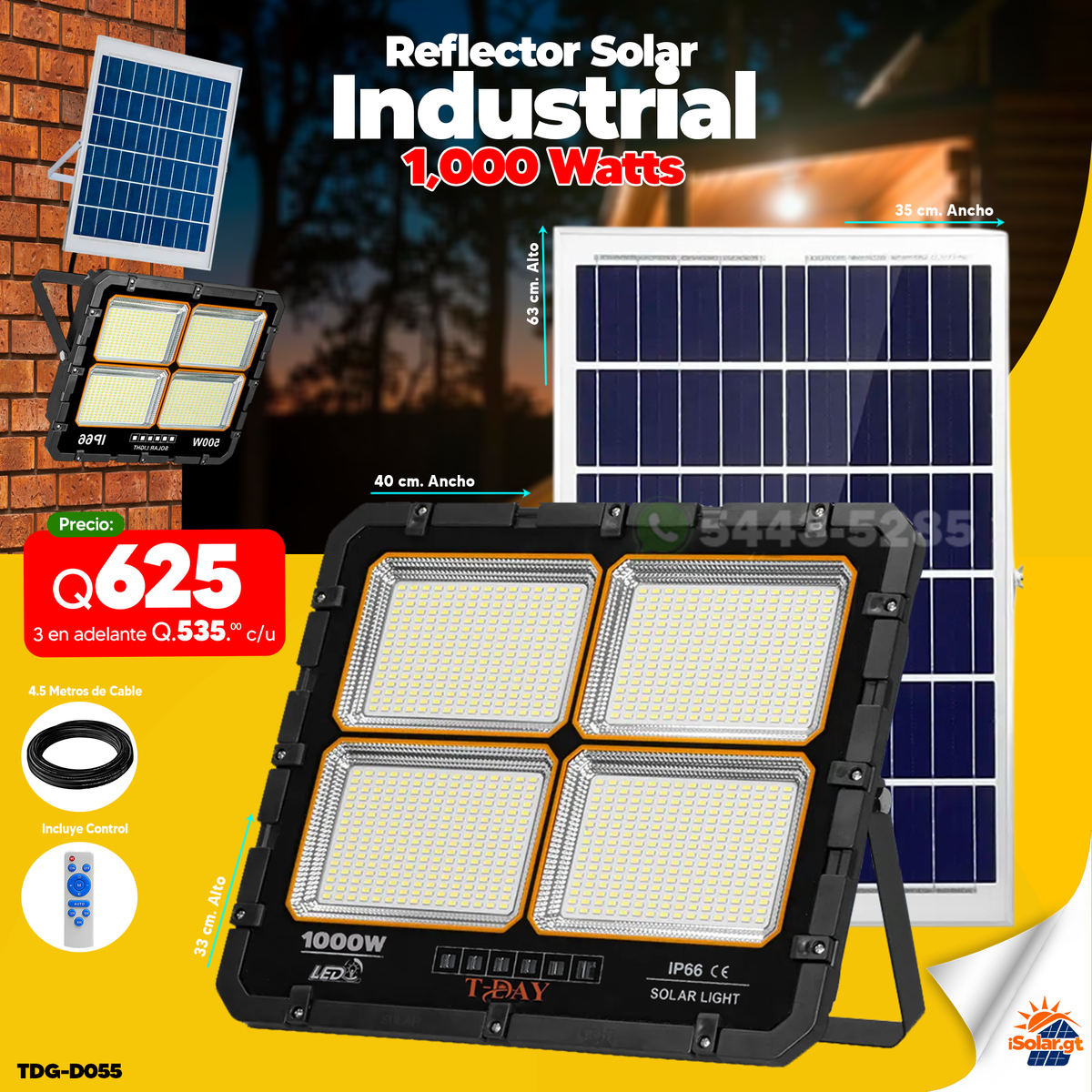Reflecto Solar Industrial led de 1,000 watts – iSolar.gt