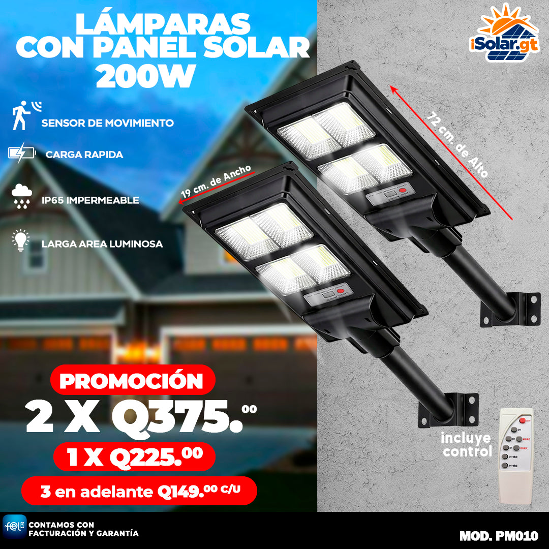 Lámpara Solar con Panel de 200 Watts 🏃🏻