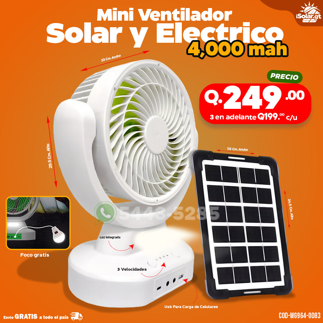 Mini Ventilador Solar y Electrico