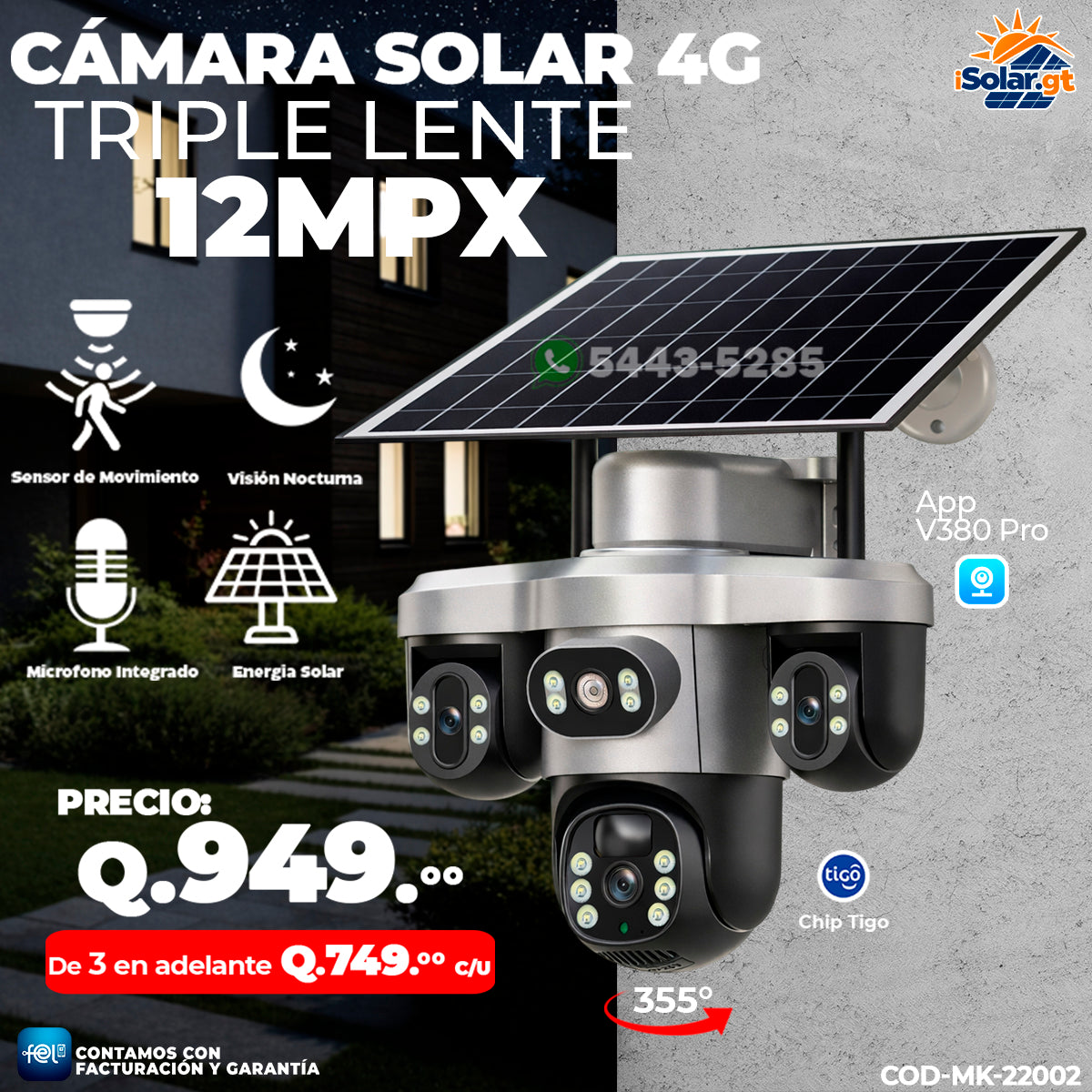 Cámara Solar Triple Lente 4G 12MPX ☀️