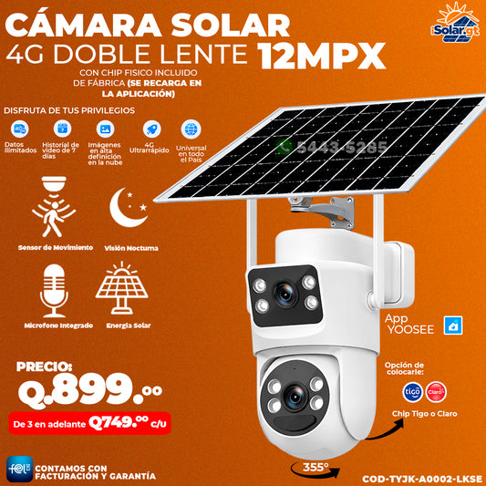 Cámara Solar 4G de 12 MPX Doble Lente ☀️☀️