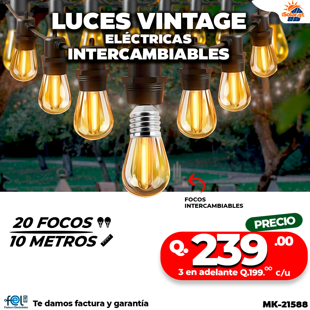 🌃🌿 LUZ VINTAGE DE 20 FOCOS | 10 METRO