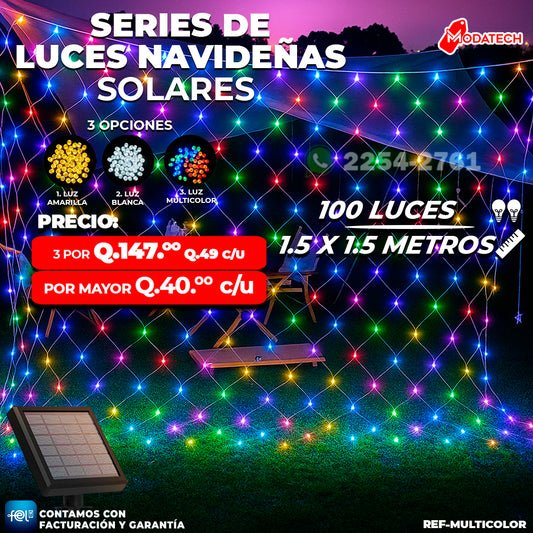 Luces Navideñas Solares 100 Luces Multicolor estilo Malla