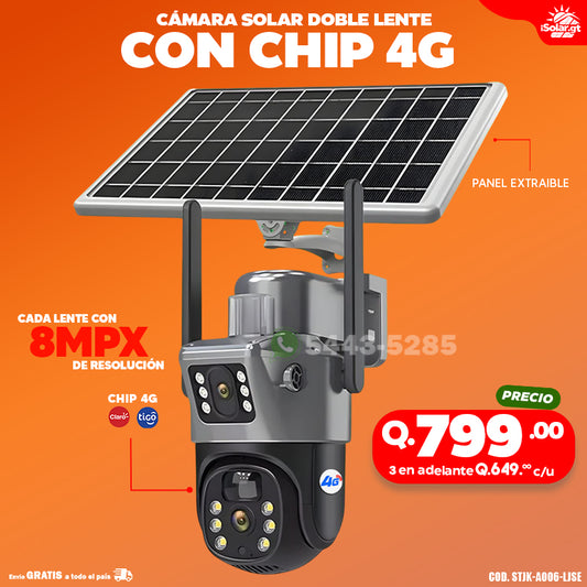 Cámara Solar Doble Lente Con Chip 4g