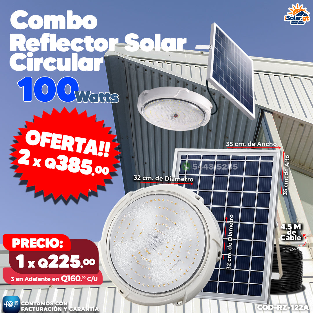 Reflectores Solares Circulares LED 100W con Panel Solar Externo ☀️🔋