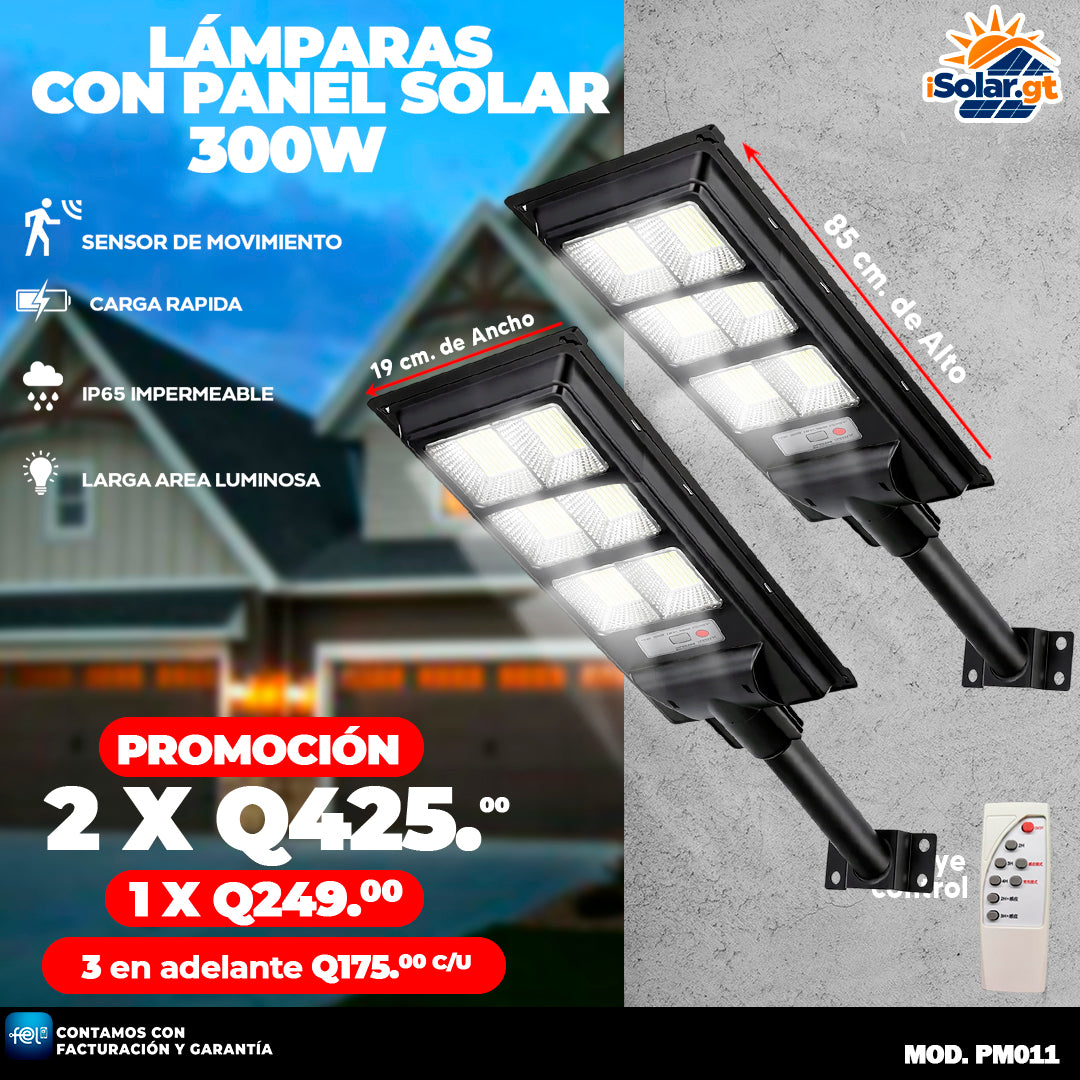 Lámpara Solar con Panel de 300 Watts 🏃🏻