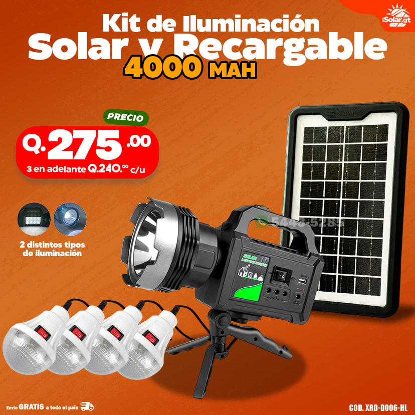 Kit de iluminación Solar y Recargable de 4000 mah