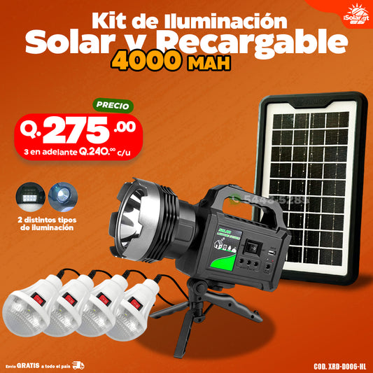 Kit de iluminación Solar y Recargable de 4000 mah