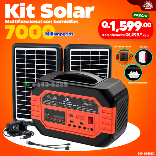 Kit Solar de 7000 Mah Multifuncional con bombillas