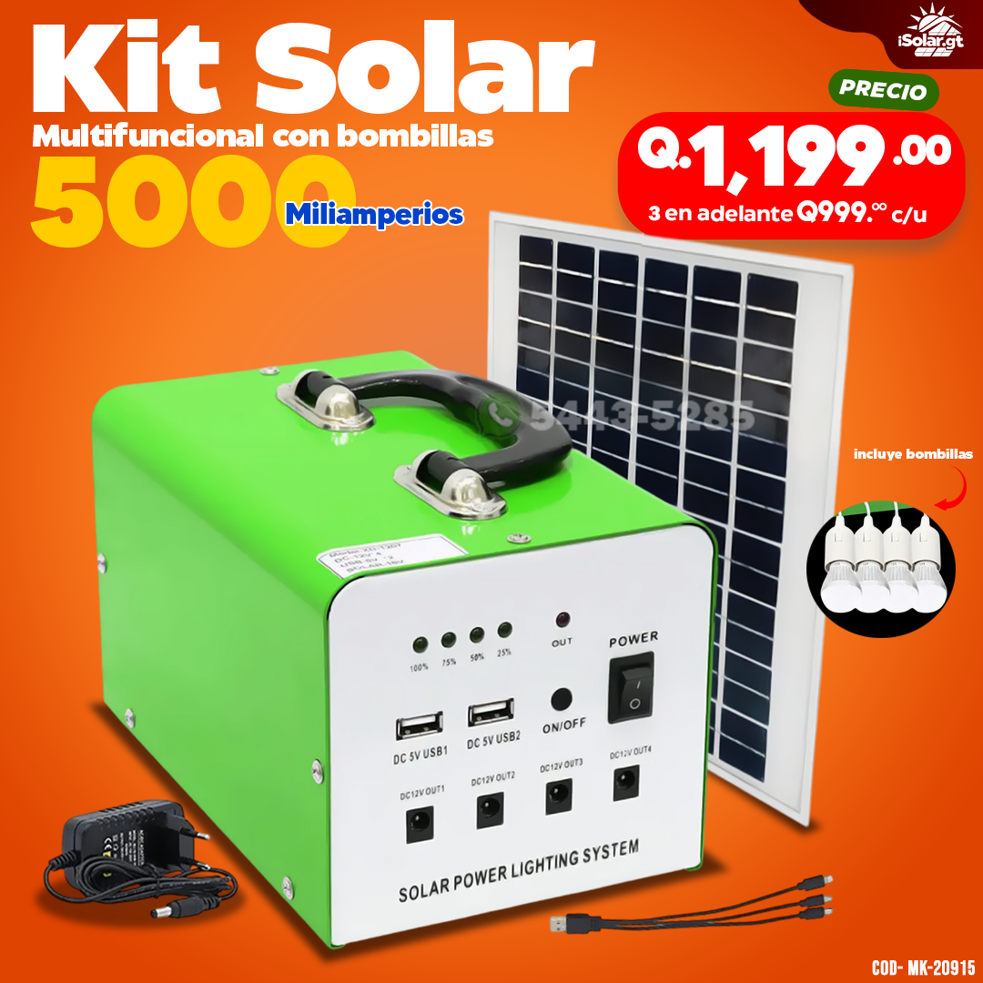 Kit Solar de 5000 Mah Multifuncional con bombillas – iSolar.gt
