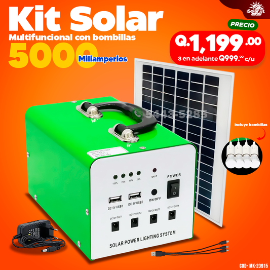 Kit Solar de 5000 Mah Multifuncional con bombillas