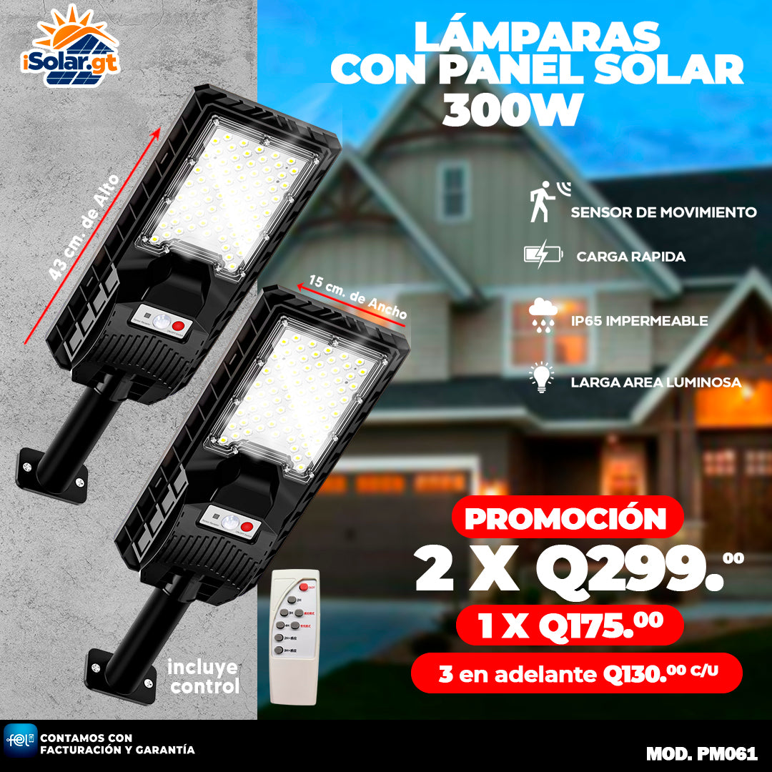 Lámparas Solar con Panel 300 Watts ☀️☀️