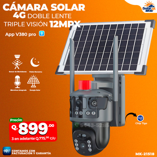 Cámara Solar 4G, 4 Lentes de 12 Megapixeles
